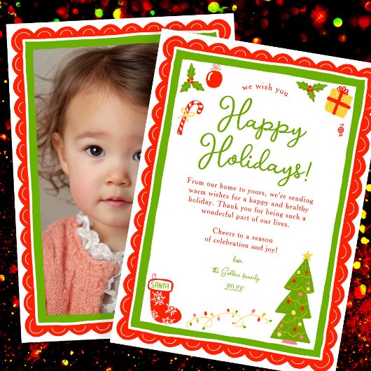 Whimsical Cute Christmas CUSTOM PHOTO Scalloped シーズンカード