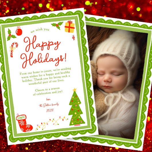 Whimsical Cute Christmas CUSTOM PHOTO Scalloped シーズンカード