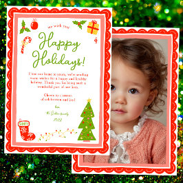Whimsical Cute Christmas CUSTOM PHOTO Scalloped シーズンカード