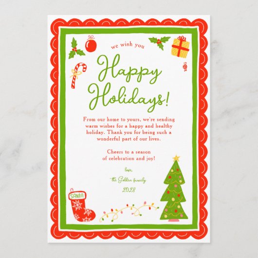 Whimsical Cute Christmas CUSTOM Scalloped シーズンカード (正面)