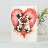 Whimsical Cute Dogs Valentine Hearts and Red Roses カード (スタンド正面)