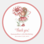 Whimsical Cute Fairy Blush Floral Girl Birthday   ラウンドシール (正面)