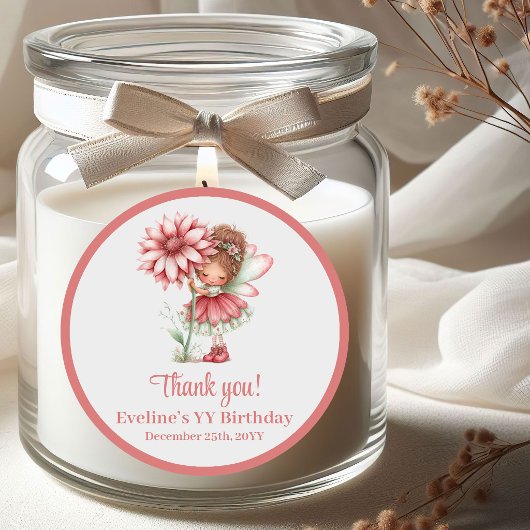 Whimsical Cute Fairy Blush Floral Girl Birthday   ラウンドシール