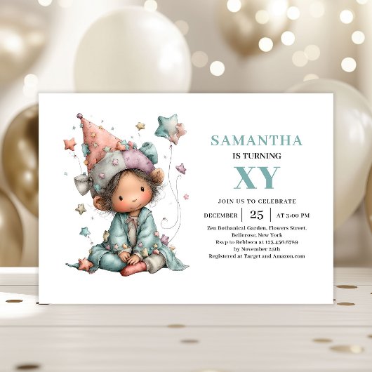 Whimsical Cute Fairy Girl 1st Birthday Pastel  招待状