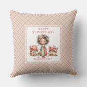 Whimsical Cute Fairy Pink Flowers Birthday Pillow クッション (裏面)