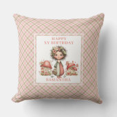 Whimsical Cute Fairy Pink Flowers Birthday Pillow クッション (正面)