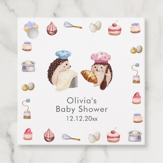 Whimsical Cute Hedgehog Chef Baker Baby Shower  フェイバータグ (正面)