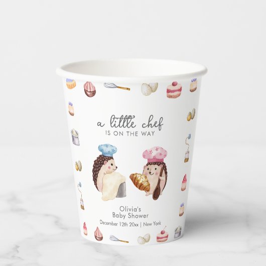 Whimsical Cute Hedgehog Chef Baker Baby Shower  紙コップ (正面)