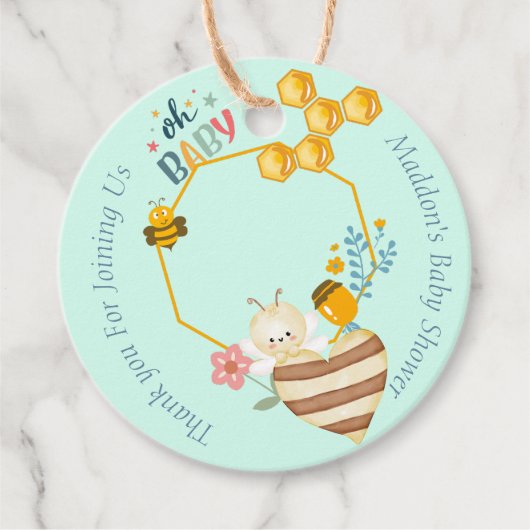 Whimsical Cute Honeycomb personalized Baby Shower フェイバータグ (正面)