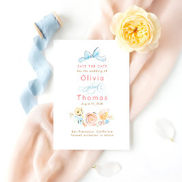 Whimsical Cute Pastel Flowers Bow Save the Date セーブザデート