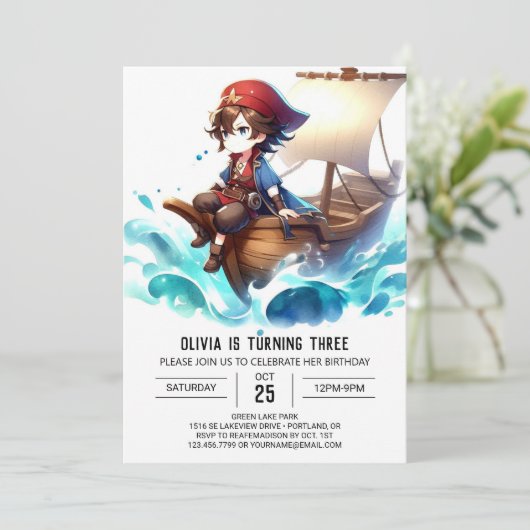  whimsical cute pirate 誕生日 招待状 (スタンド正面)
