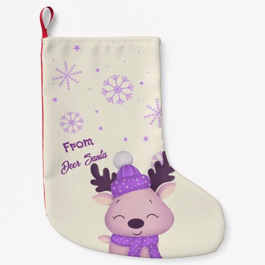 Whimsical Cute Purple Reindeer Christmas Stocking スモールクリスマスストッキング (正面)