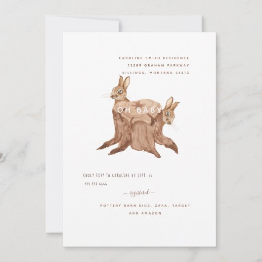  whimsical cute rabbit baby shower invitation 招待状 (裏面)