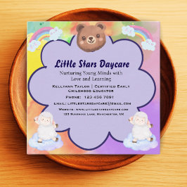 Whimsical Cute Rainbow Animal Daycare Card Kids スクエア名刺