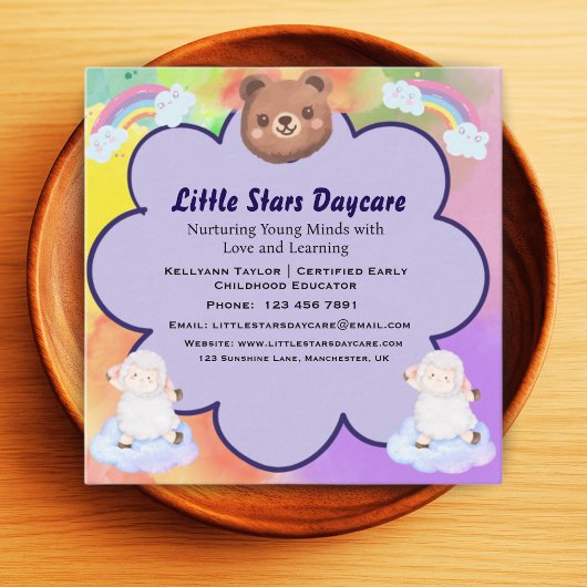 Whimsical Cute Rainbow Animal Daycare Card Kids スクエア名刺
