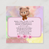 Whimsical Cute Rainbow Animal Daycare Card Kids スクエア名刺 (裏面)