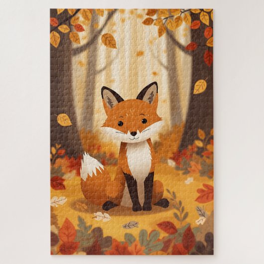 Whimsical Cute Red Fox in Autumn Forest Woodland ジグソーパズル (縦)