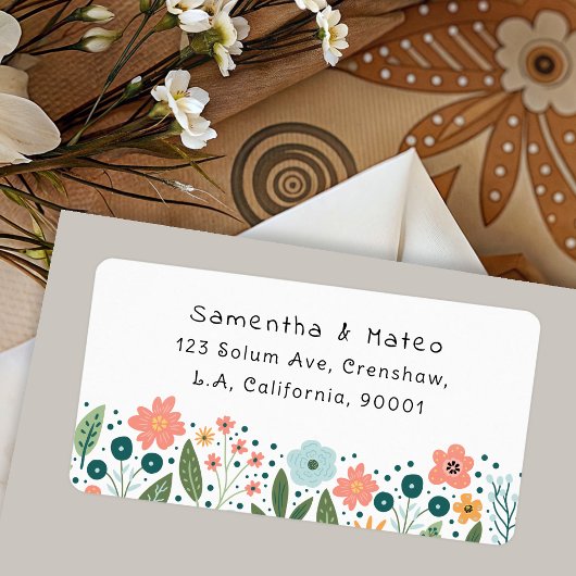 Whimsical Cute Retro Flowers Return Address ラベル
