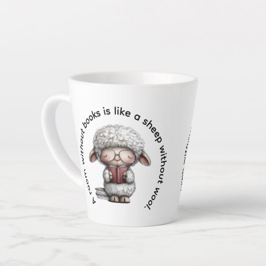 Whimsical Cute Sheep Reading a Book カフェラテマグ (左アングル)