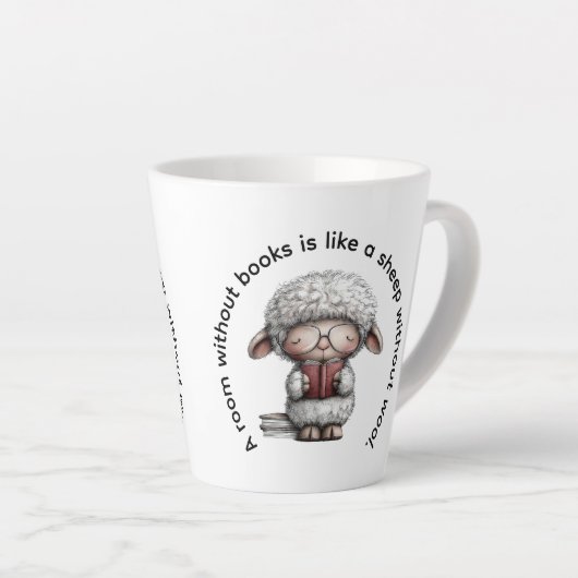 Whimsical Cute Sheep Reading a Book カフェラテマグ (右アングル)