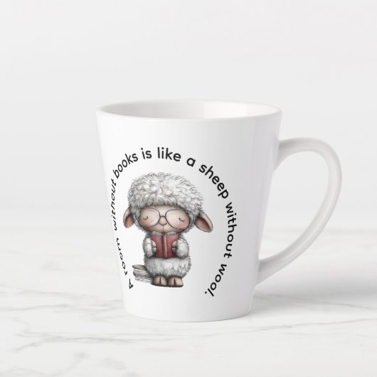 Whimsical Cute Sheep Reading a Book カフェラテマグ (右)