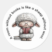 Whimsical Cute Sheep Reading a Book ラウンドシール (正面)