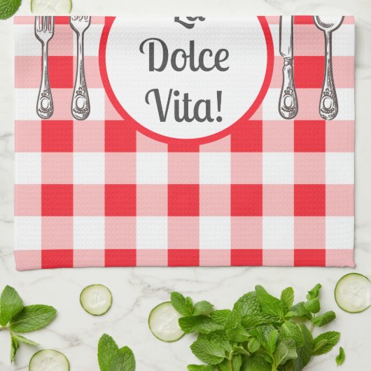 Whimsical Cutlery Dolce Vita Red Check キッチンタオル (折り畳み)