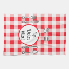 Whimsical Cutlery Dolce Vita Red Check  キッチンタオル