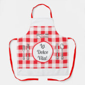 Whimsical Cutlery Dolce Vita Red Check Unisex エプロン (正面)