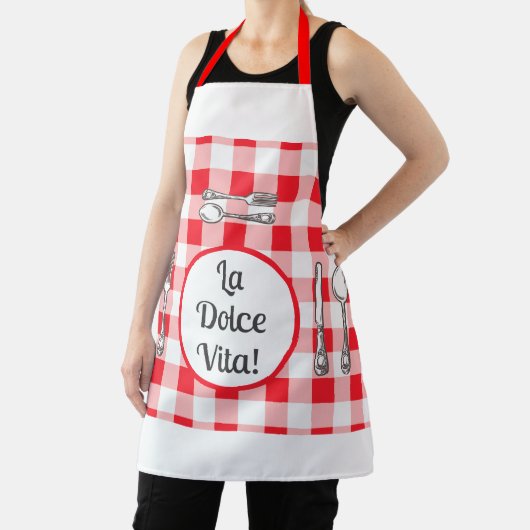 Whimsical Cutlery Dolce Vita Red Check Unisex エプロン (インサイチュ)