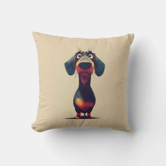  Whimsical Dachshund Character Illustration クッション (正面)