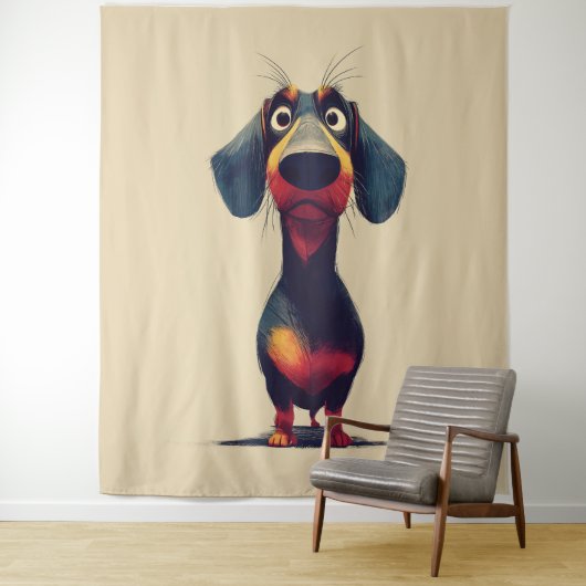  Whimsical Dachshund Character Illustration タペストリー (インサイチュ)