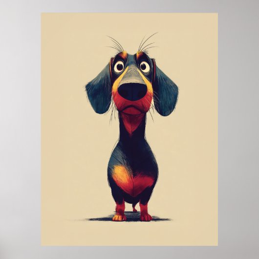  Whimsical Dachshund Character Illustration ポスター (正面)