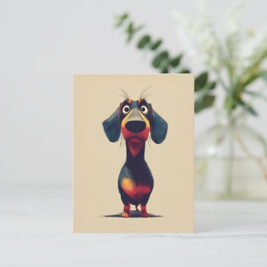  Whimsical Dachshund Character Illustration ポストカード (スタンド正面)