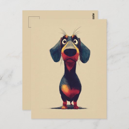 Whimsical Dachshund Character Illustration ポストカード (正面/裏面)