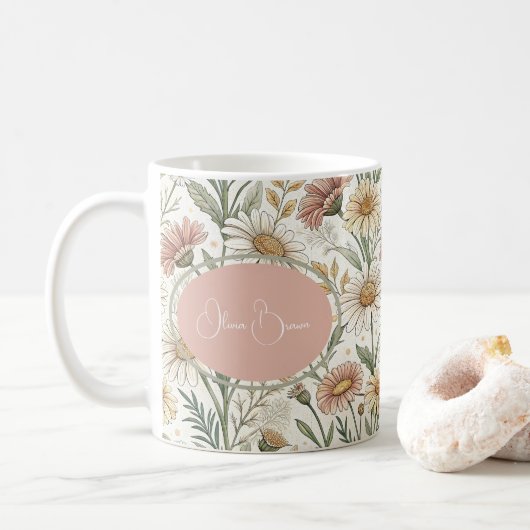 Whimsical Daisy Garden Aesthetic Custom コーヒーマグカップ (ドーナツ)