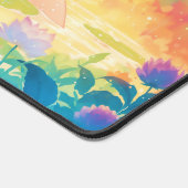 Whimsical Dark Axolotl Rainbow Forest Pond デスクマット (コーナー)