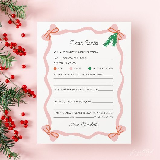Whimsical Dear Santa Letter - Christmas Wish List