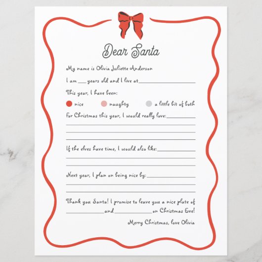 Whimsical Dear Santa Wish List for Kids (正面)