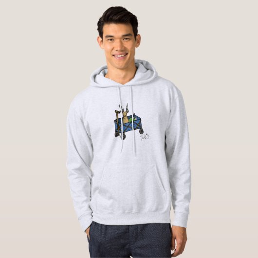 Whimsical Deer Camping Hoodie – “Deer in a Wagon”  パーカ (正面フル)