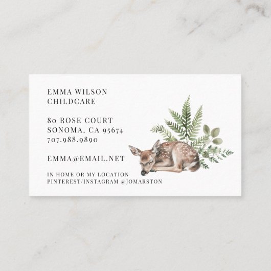 Whimsical Deer Childcare Business Card 名刺 (裏面)