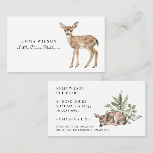 Whimsical Deer Childcare Business Card 名刺 (正面/裏面)