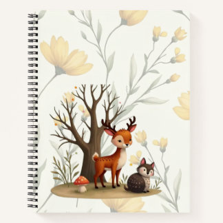 Whimsical Deer & Hedgehog Deluxe Spiral Notebook ノートブック