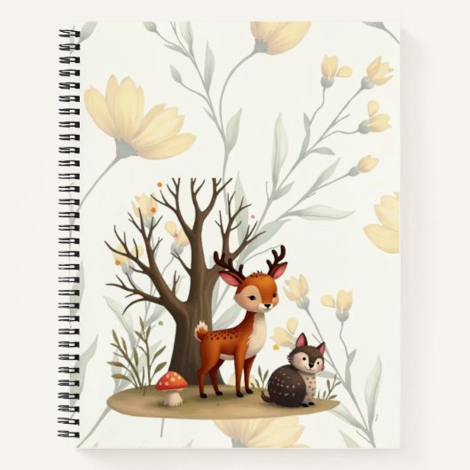 Whimsical Deer & Hedgehog Deluxe Spiral Notebook ノートブック (正面)