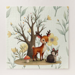 Whimsical Deer & Hedgehog Puzzle with Gift Box ジグソーパズル