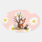 Whimsical Deer & Hedgehog Sticker 楕円形シール (正面)