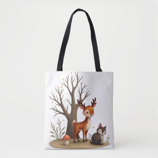 Whimsical Deer & Hedgehog Tote  トートバッグ (正面)