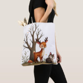 Whimsical Deer & Hedgehog Tote  トートバッグ (クローズアップ)