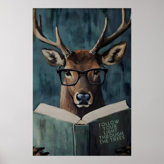 Whimsical Deer Reading Motivational Book – Funny ポスター (正面)