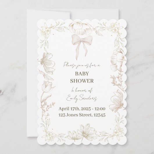 whimsical Delft floral baby shower invitation 招待状 (正面)